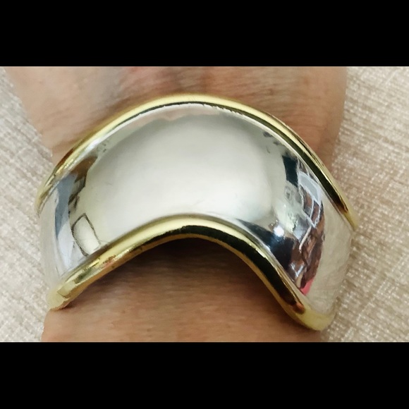 Sterling silver Mexican brass trim cuff bracelet - Picture 2 of 10